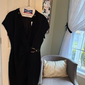 Cache NWT Black Midi Dress with Decorative Belt Accent